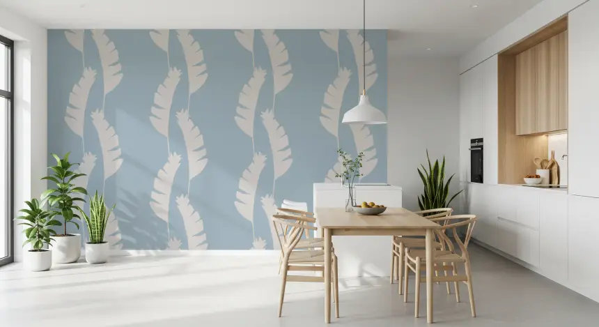 Soft Blue Banana Leaf Wallpaper Boho Coastal Wallpaper