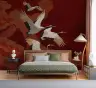 Majestic Cranes on Crimson Cloud Wall Mural 7