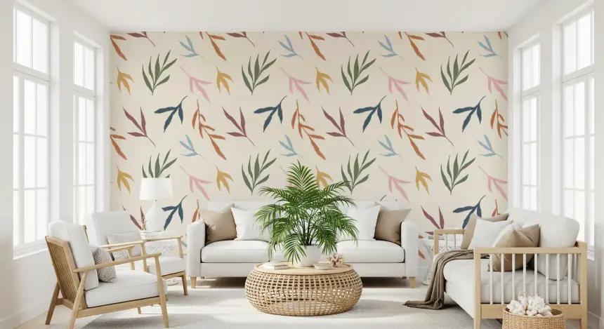 Tropical Painted Leaves Wallpaper