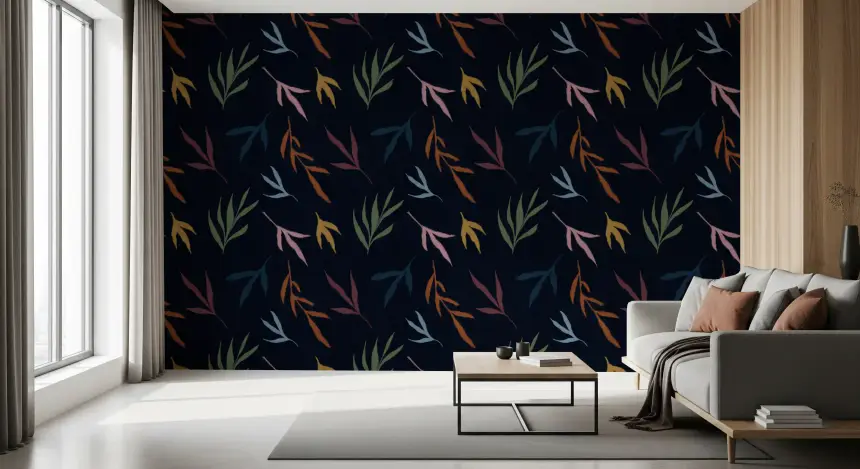 Tropical Painted Leaves Dark Wallpaper