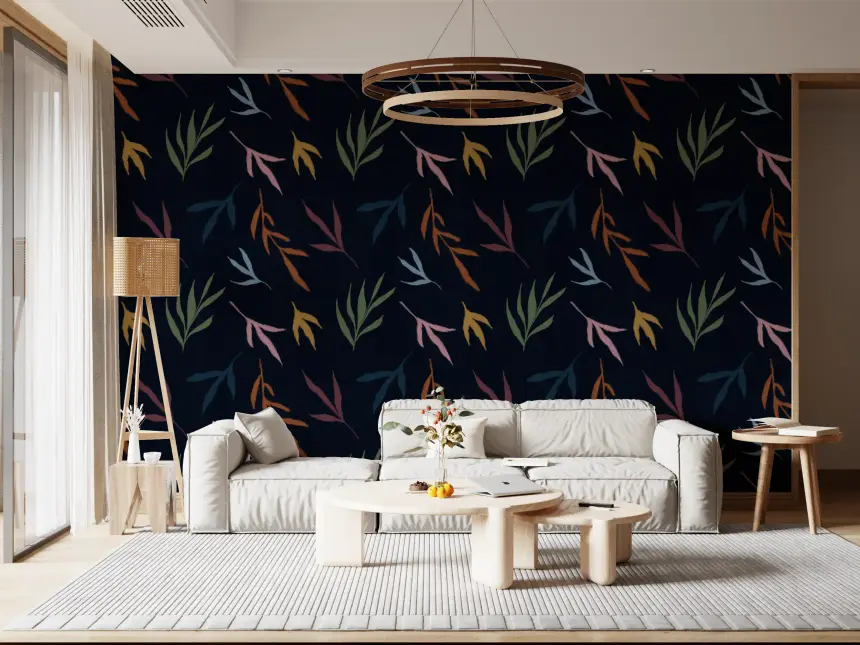 Tropical Painted Leaves Dark Wallpaper