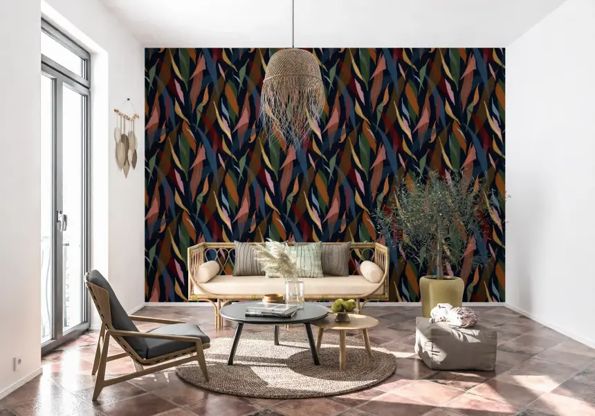 Tropical Painted Foliage Dark Wallpaper