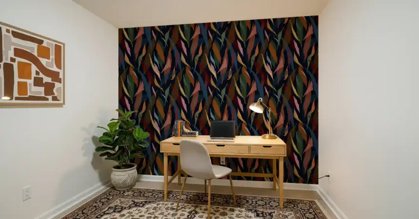 Tropical Painted Foliage Dark Wallpaper