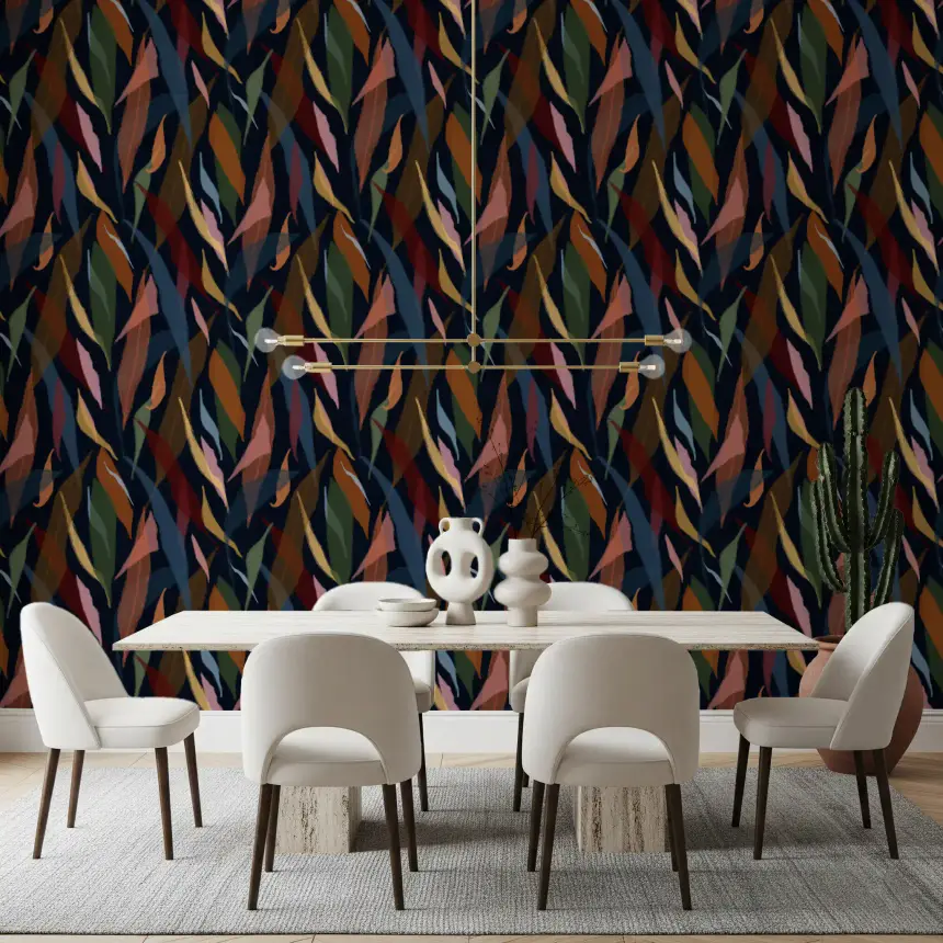 Tropical Painted Foliage Dark Wallpaper