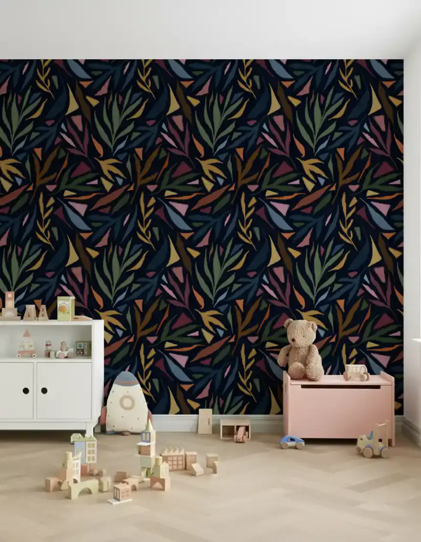 Tropical Painted Collage Dark Wallpaper