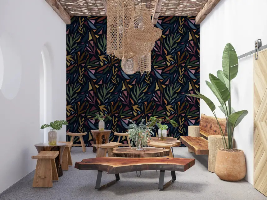 Tropical Painted Collage Dark Wallpaper