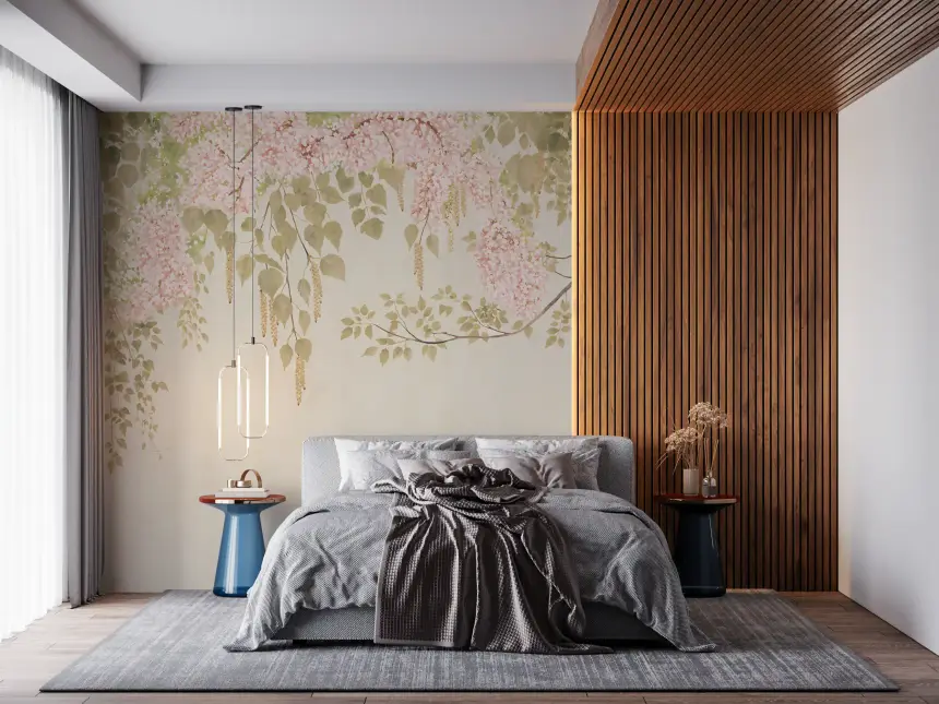Soft Pink Wisteria Canopy Wall Mural