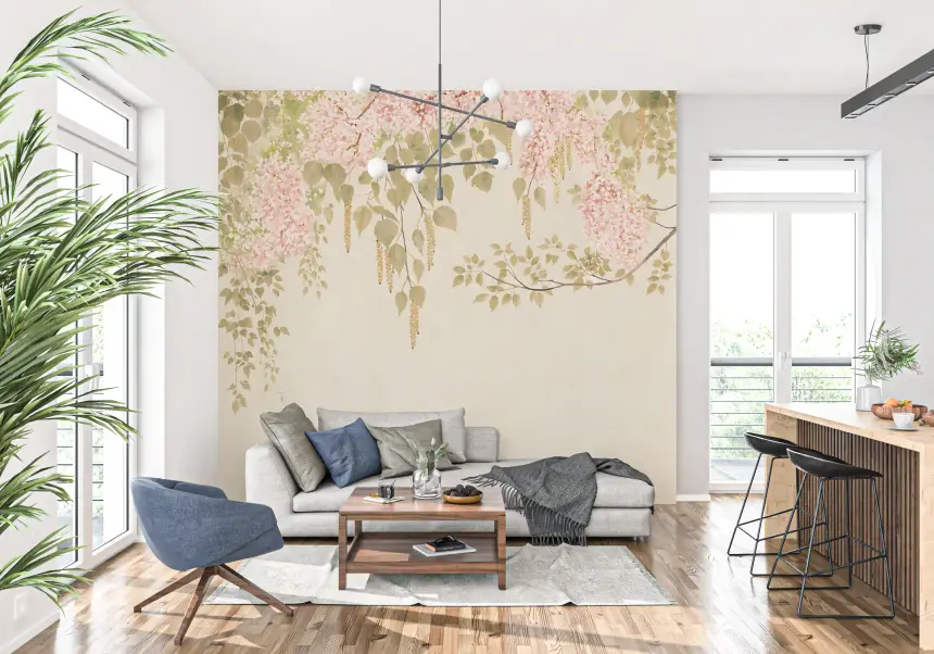 Soft Pink Wisteria Canopy Wall Mural