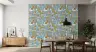 Dusty Blue Whimsical Fruit and Vegetable Wallpaper 6