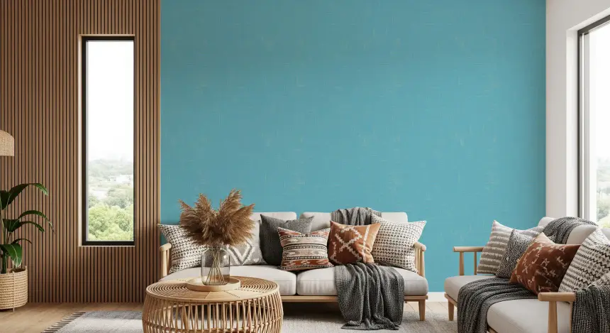 Blue Linen Texture Wallpaper Mid Century Modern Wallpaper