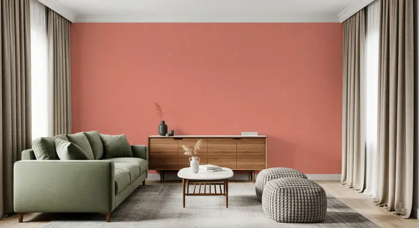 Coral Linen Texture Wallpaper Mid Century Modern Wallpaper