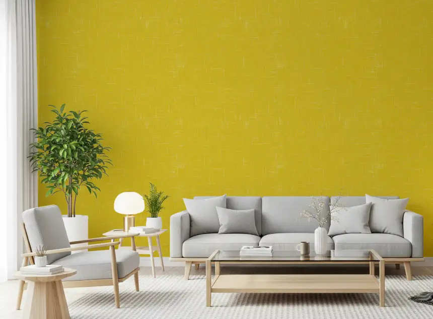 Mustard Linen Texture Wallpaper Mid Century Modern Wallpaper