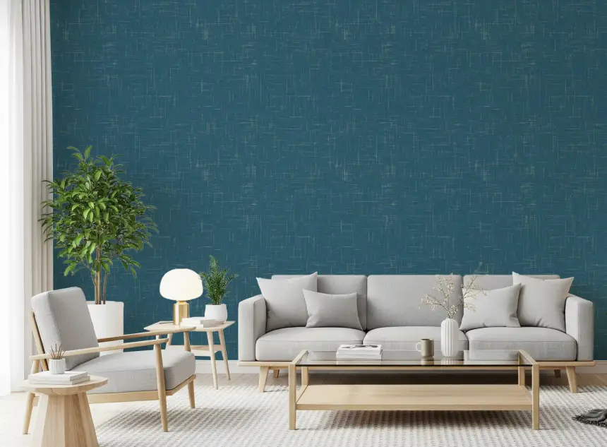 Teal Linen Texture Wallpaper Mid Century Modern Wallpaper
