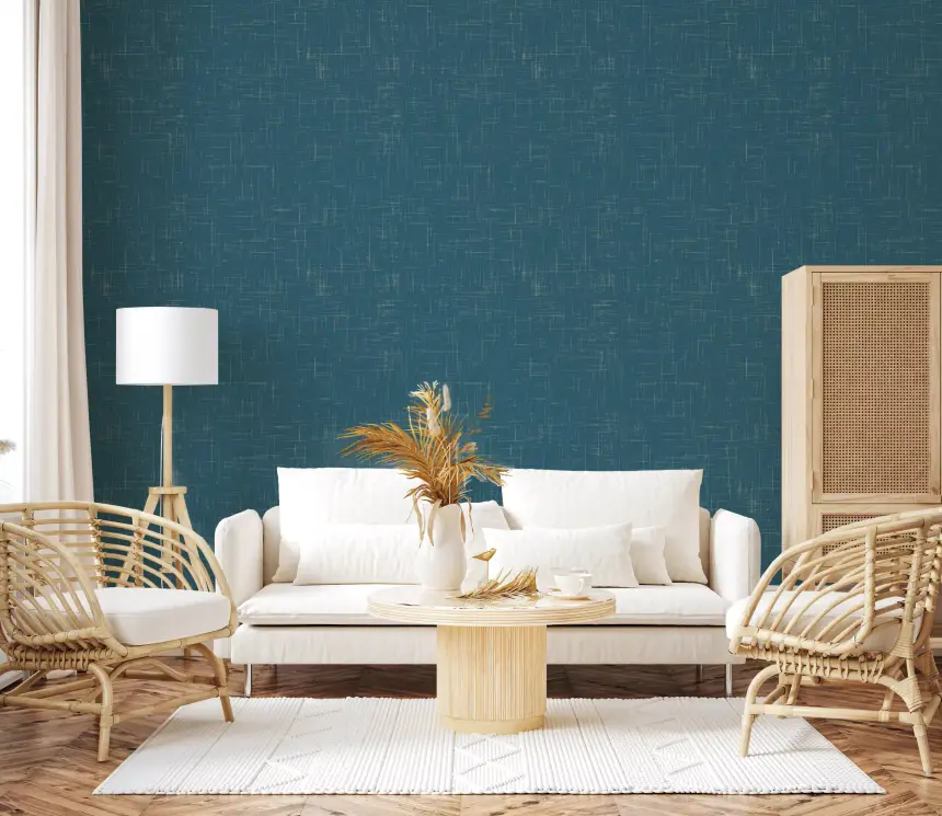 Teal Linen Texture Wallpaper Mid Century Modern Wallpaper