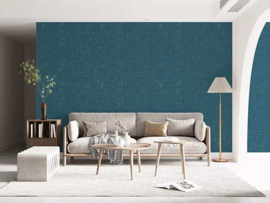 Teal Linen Texture Wallpaper Mid Century Modern Wallpaper