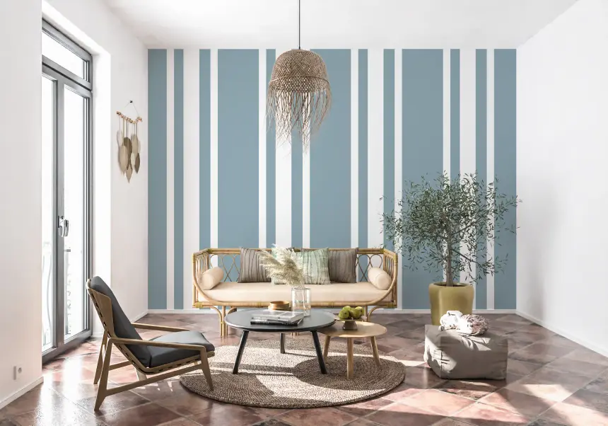 Blue Grey Ticking Stripe Wallpaper Farmhouse Wallpaper