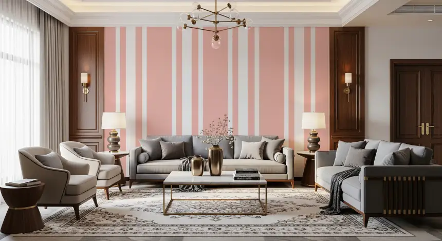 Blush Pink Ticking Stripe Wallpaper Farmhouse Wallpaper