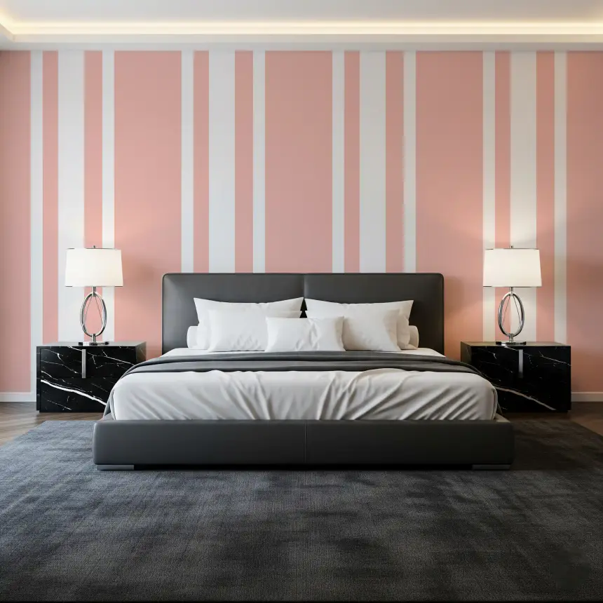 Blush Pink Ticking Stripe Wallpaper Farmhouse Wallpaper