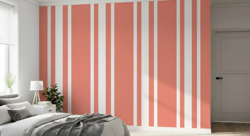 Coral Ticking Stripe Wallpaper Coastal Wallpaper
