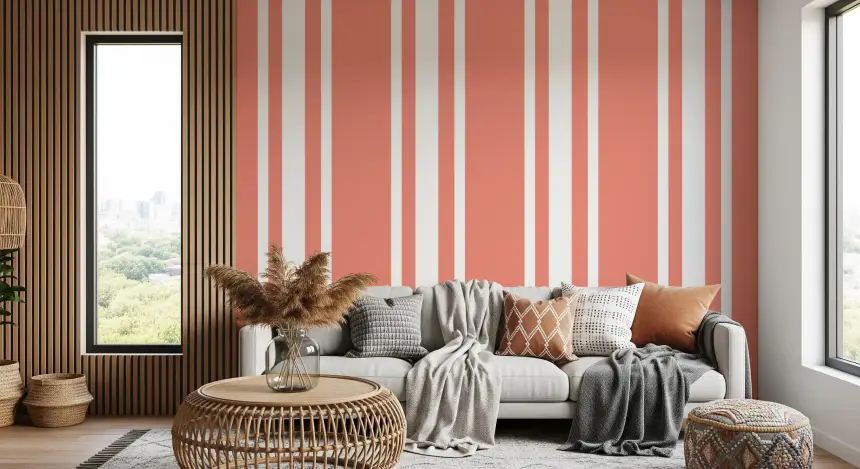 Coral Ticking Stripe Wallpaper Coastal Wallpaper