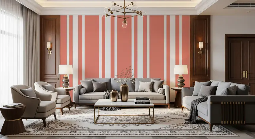 Coral Ticking Stripe Wallpaper Coastal Wallpaper