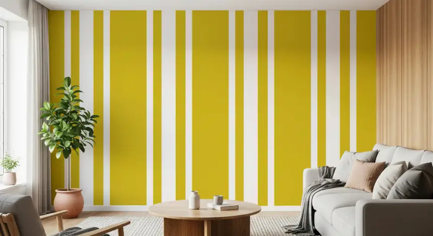Mustard Ticking Stripe Wallpaper Farmhouse Wallpaper