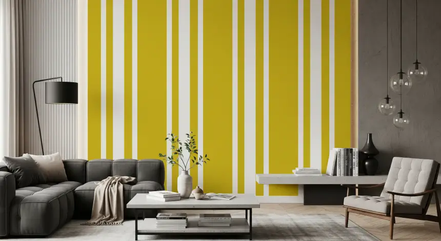 Mustard Ticking Stripe Wallpaper Farmhouse Wallpaper