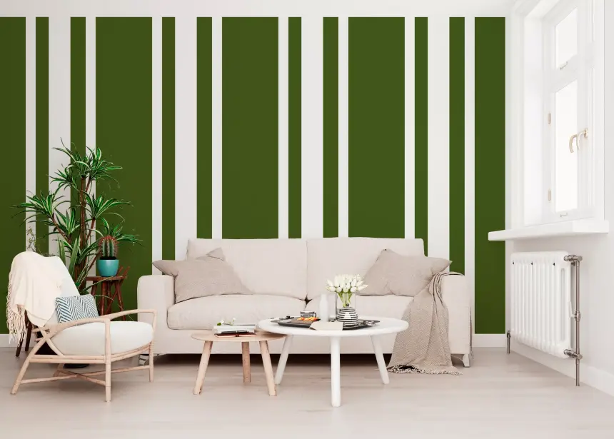 Olive Green Ticking Stripe Wallpaper Farmhouse Wallpaper