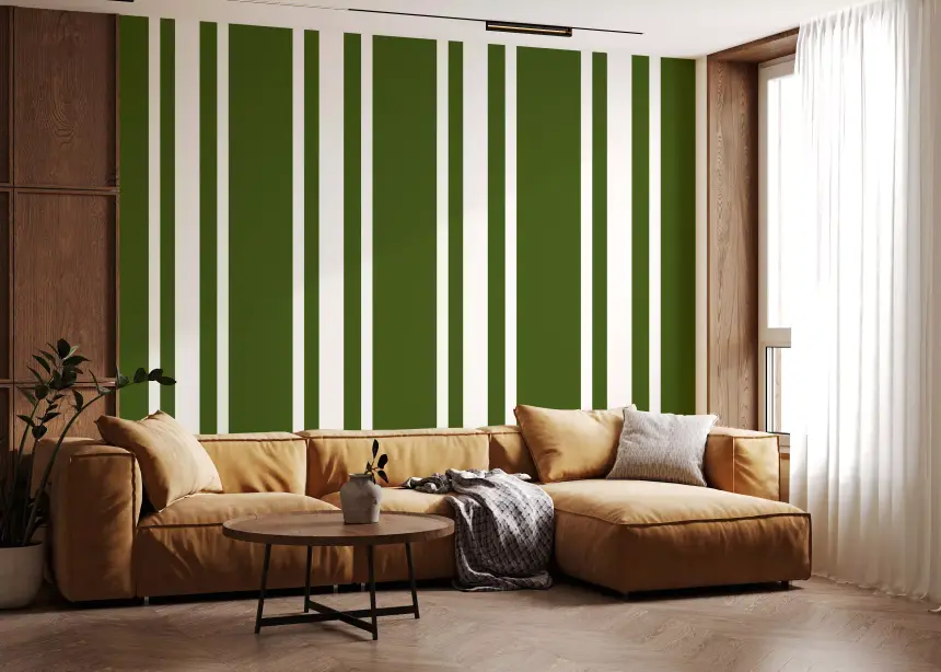 Olive Green Ticking Stripe Wallpaper Farmhouse Wallpaper