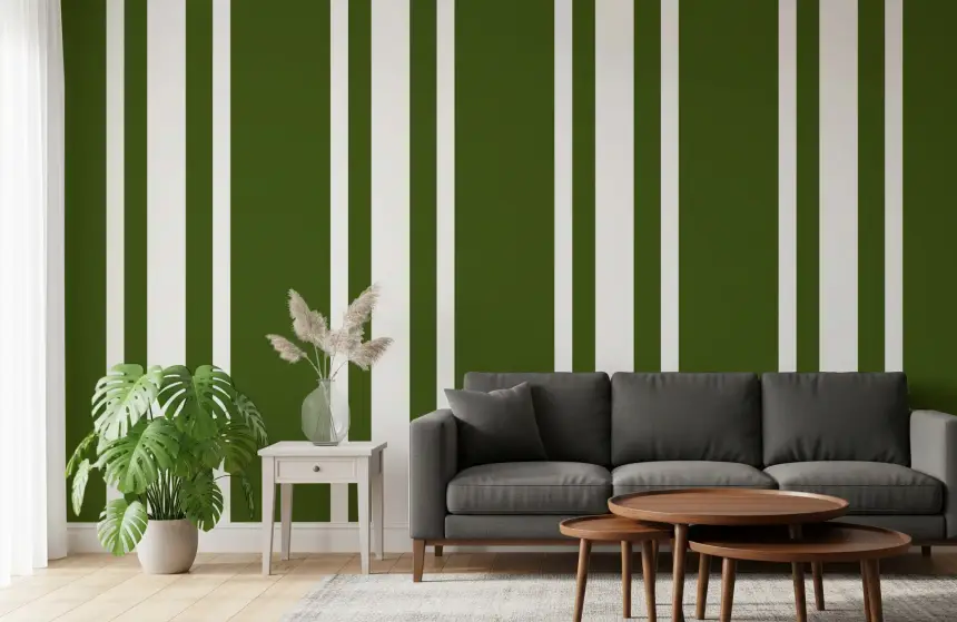 Olive Green Ticking Stripe Wallpaper Farmhouse Wallpaper