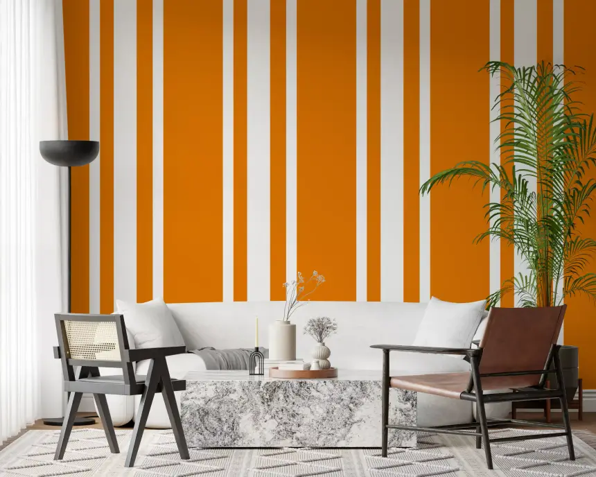 Orange Ticking Stripe Wallpaper Retro Wallpaper