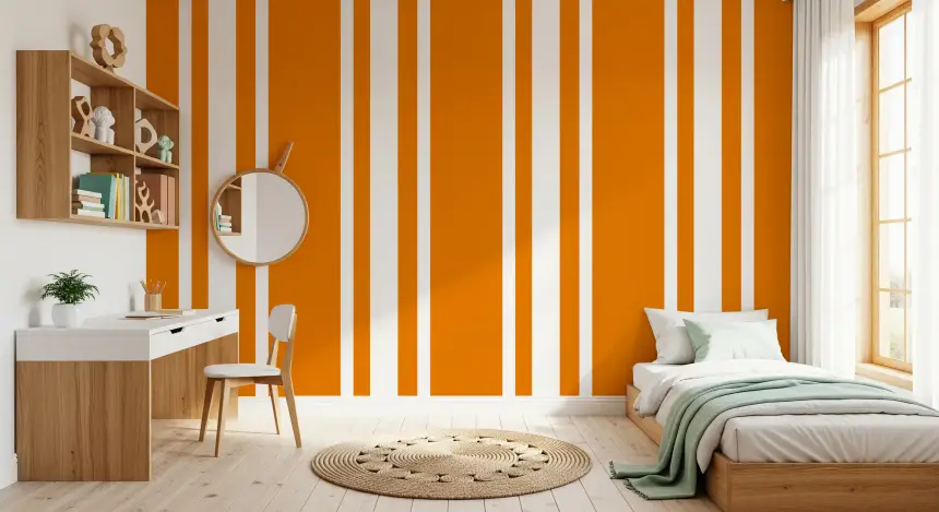 Orange Ticking Stripe Wallpaper Retro Wallpaper
