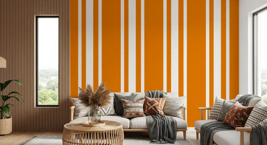 Orange Ticking Stripe Wallpaper Retro Wallpaper