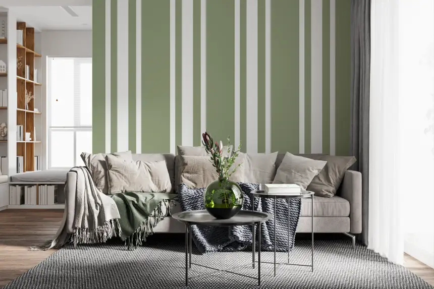 Sage Green Ticking Stripe Wallpaper Farmhouse Wallpaper