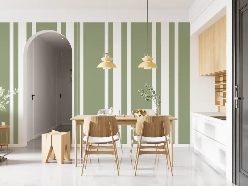 Sage Green Ticking Stripe Wallpaper Farmhouse Wallpaper