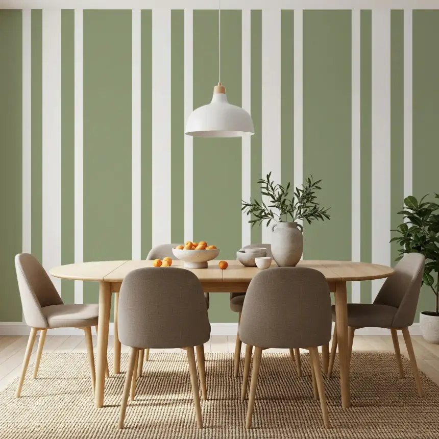 Sage Green Ticking Stripe Wallpaper Farmhouse Wallpaper