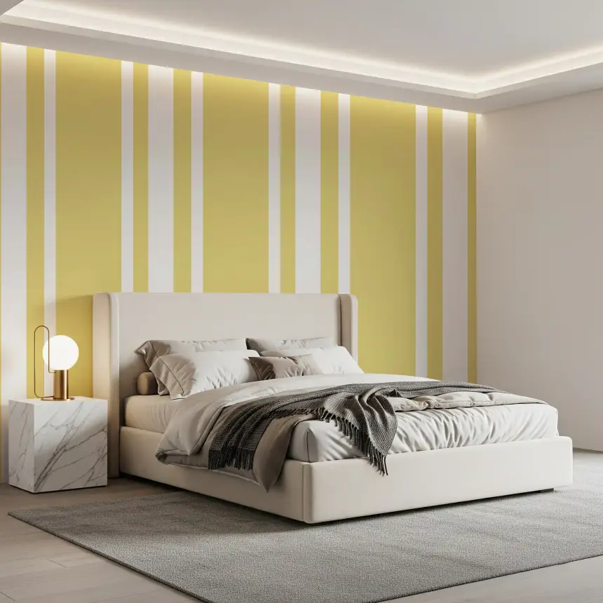 Soft Yellow Ticking Stripe Wallpaper Farmhouse Wallpaper