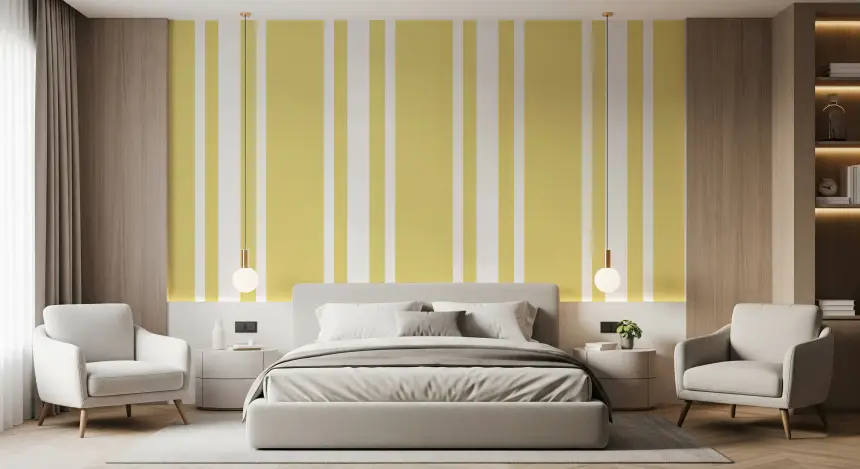 Soft Yellow Ticking Stripe Wallpaper Farmhouse Wallpaper