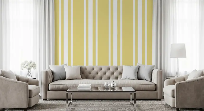 Soft Yellow Ticking Stripe Wallpaper Farmhouse Wallpaper