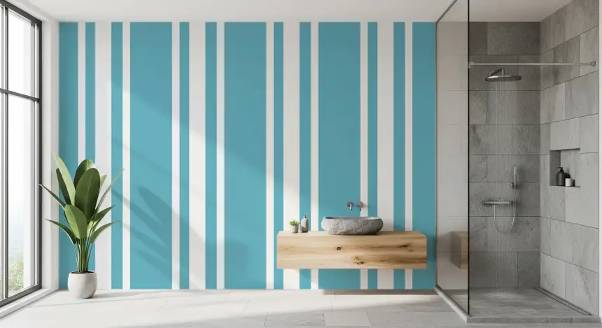 Retro Blue Ticking Stripe Wallpaper Mid Century Wallpaper