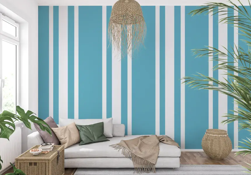 Retro Blue Ticking Stripe Wallpaper Mid Century Wallpaper