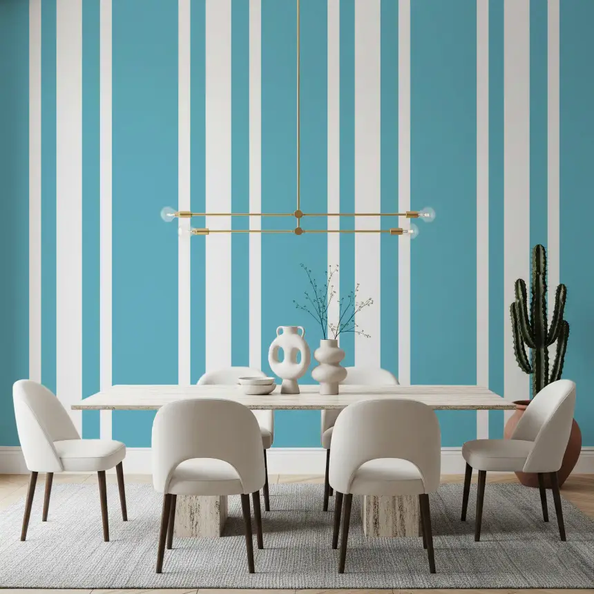 Retro Blue Ticking Stripe Wallpaper Mid Century Wallpaper