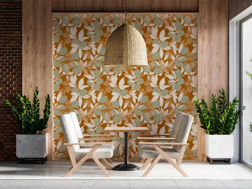 Sage Terracotta Lemon Wallpaper Mediterranean Kitchen Wallpaper