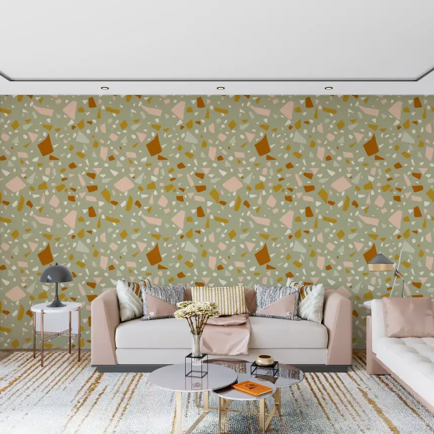 Sage Peach Terrazzo Wallpaper Mediterranean Wallpaper