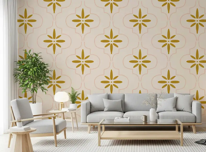 Gold Sand Tile Wallpaper Mediterranean Geometric Wallpaper