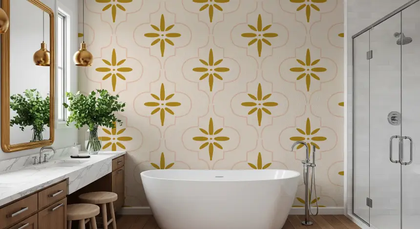 Gold Sand Tile Wallpaper Mediterranean Geometric Wallpaper