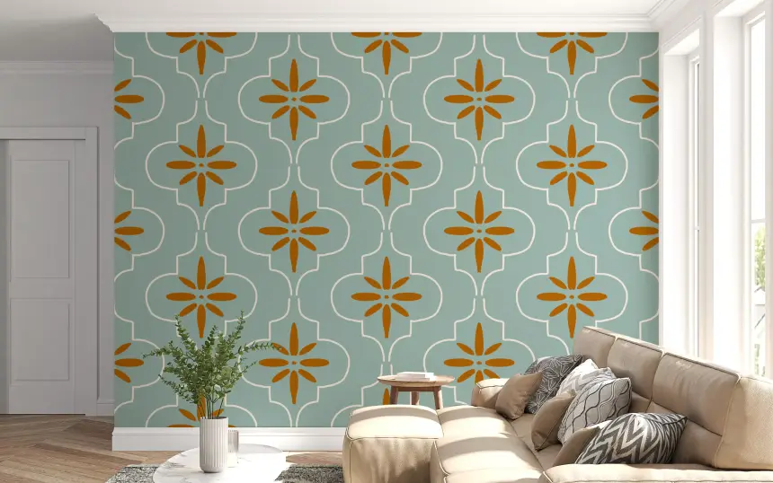 Teal Terracotta Tile Wallpaper Mediterranean Geometric Wallpaper