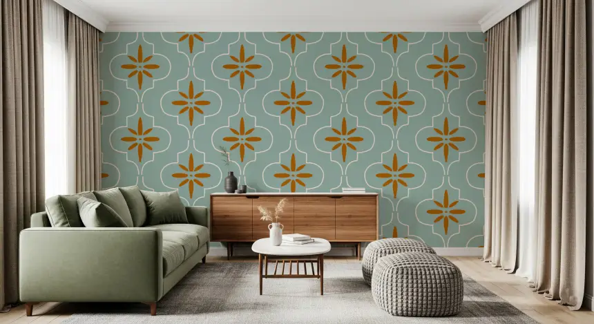 Teal Terracotta Tile Wallpaper Mediterranean Geometric Wallpaper