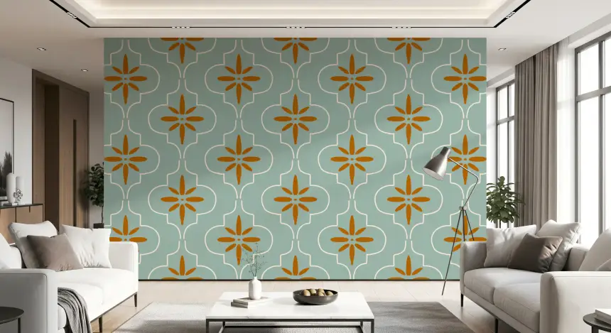 Teal Terracotta Tile Wallpaper Mediterranean Geometric Wallpaper