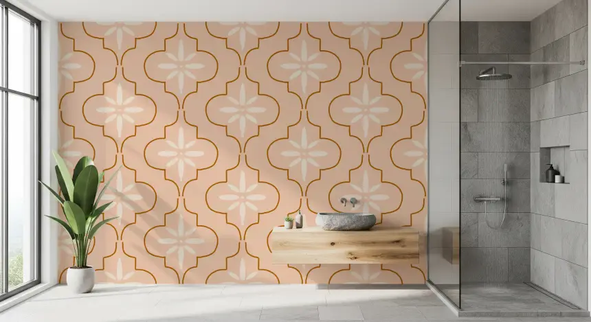 Peach Terracotta Tile Wallpaper Mediterranean Geometric Wallpaper